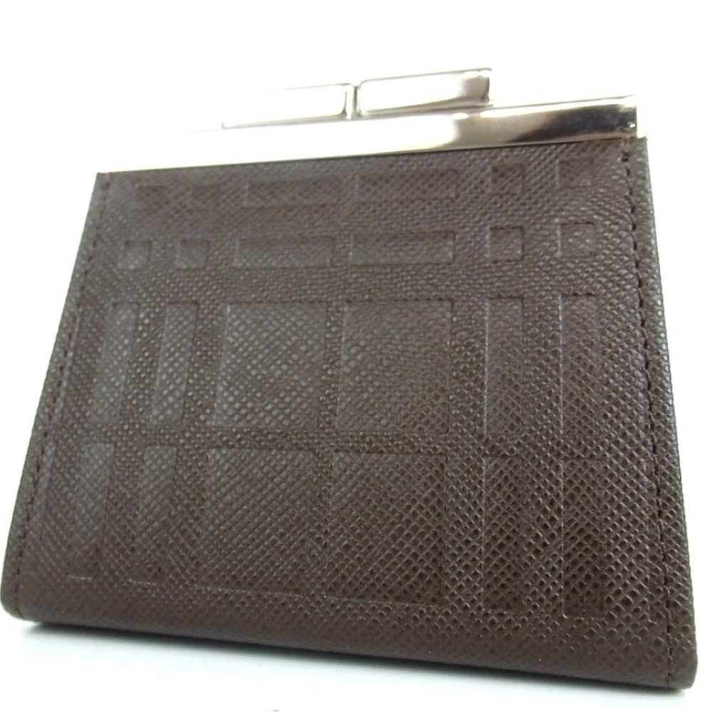 NIB Burberry Textured Brown Coin Purse Wallet Silver Kisslock Clasp | MINT - Picture 2 of 11